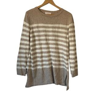 Blanco & Blu merino wool cashmere blend striped Beige Cream Women's Sweater L
